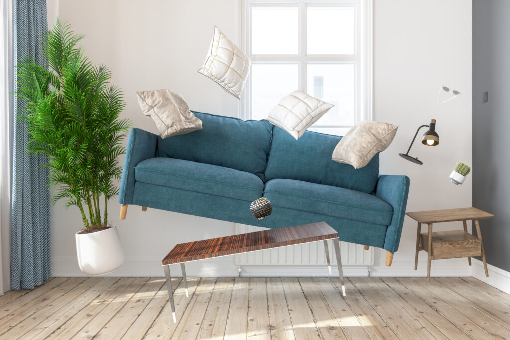 furniture falling in a living room