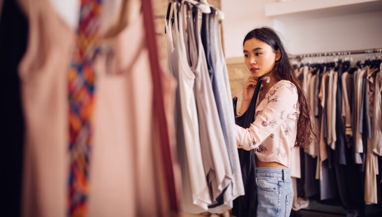 person shopping for clothes in a retail store