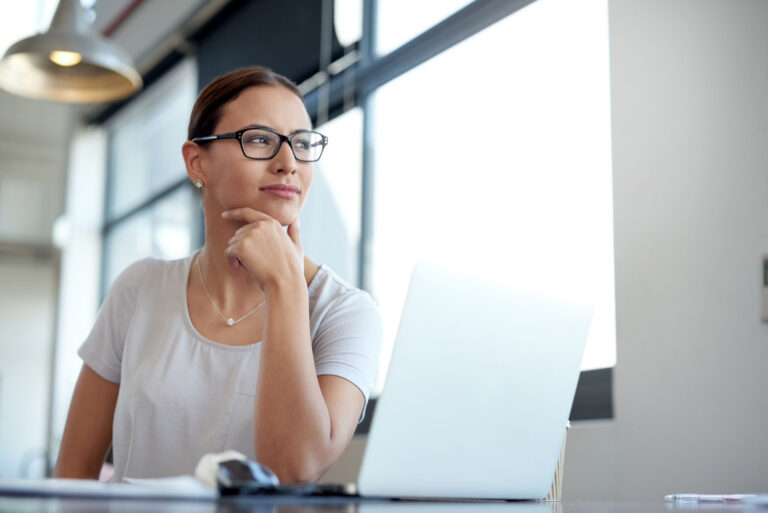 woman thinking brainstorming ideas